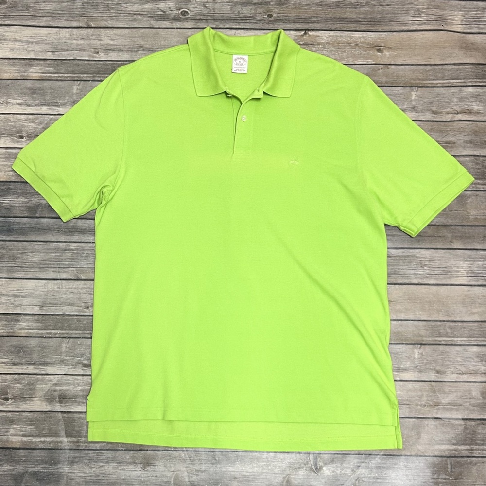 Brooks Brothers Chartreuse Green Pique Performance Short Sleeve Cotton Polo XL